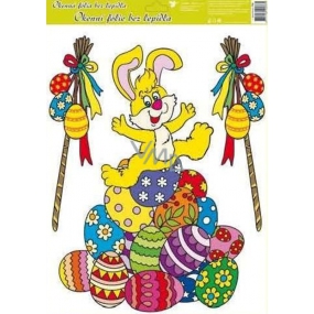 Window foil without glue Easter yellow hare on a pile of Easter eggs 42 x 30 cm