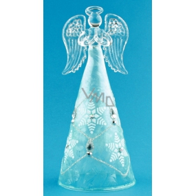 Glass angel with blue skirt on standing 16 cm