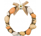 Wicker wreath with brown plastic eggs 25 cm