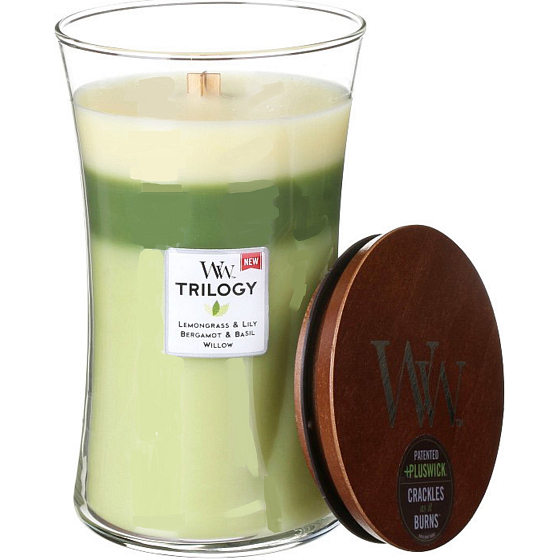 WoodWick Trilogy Garden Oasis - Garden oasis scented candle with wooden wick and lid glass large 609.5 g