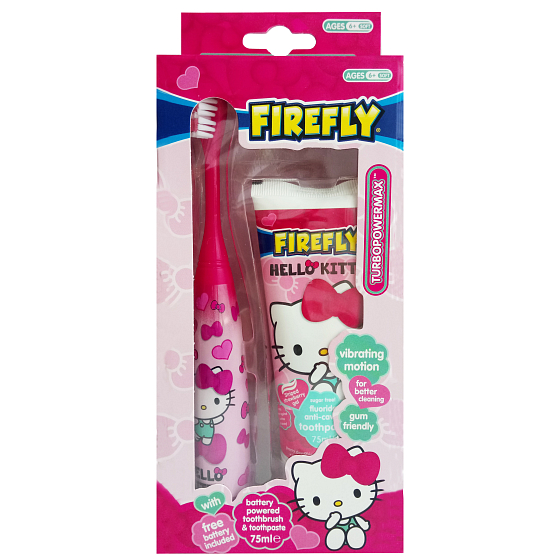 Hello Kitty 6+ Turbo electric toothbrush soft for batteries + Chewing toothpaste 75 ml