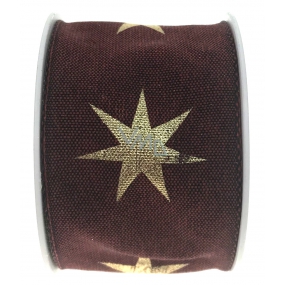 Ditipo Fabric ribbon with burgundy wire gold stars 2 mx 40 mm
