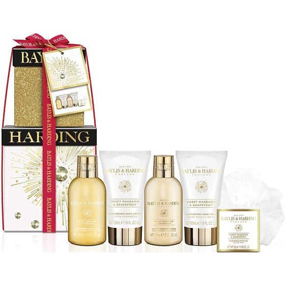 Baylis & Harding Sweet Tangerine and Grapefruit Cleansing Gel 100 ml + shower cream 100 ml + body lotion 50 ml + hand cream 50 ml + bath crystals 25 g + washcloth, cosmetic set