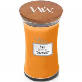 WoodWick Caramel Toasted Sesame - Sesame cookies with caramel scented candle with wooden wick and lid glass large 609 g