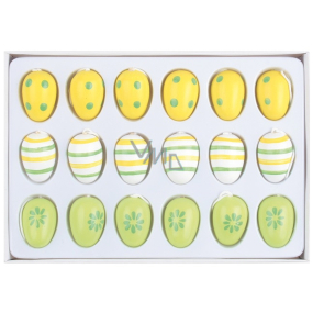 Wooden egg for hanging Yellow, white, green 2,5 cm 18 pieces in box