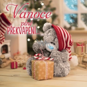 Me to You Envelope Card 3D Christmas Bear unwraps a gift 15.7 cm × 15.7 cm