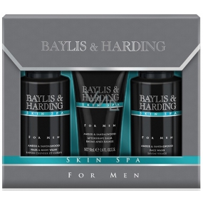 Baylis & Harding Men Amber and Sandalwood face cleansing gel for men 100 ml + liquid body and hair soap 100 ml + aftershave 50 ml, cosmetic set