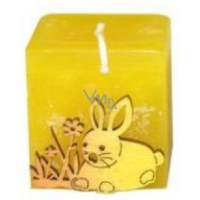 Wooden application Easter scented candle yellow cube 45 mm