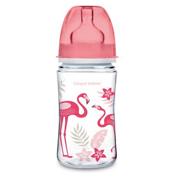 Canpol babies Jungle Wide neck bottle pink for children from 3 months 240 ml