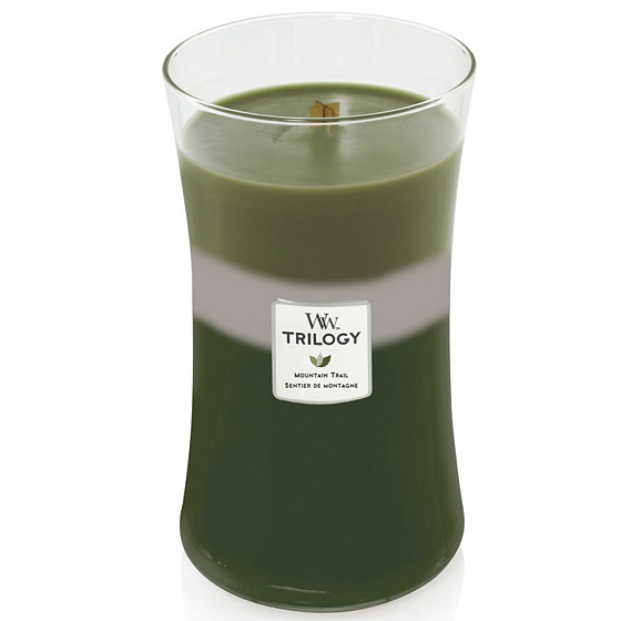 WoodWick Trilogy Mountain Trail 609.5 g large scented candle with wooden wick and lid