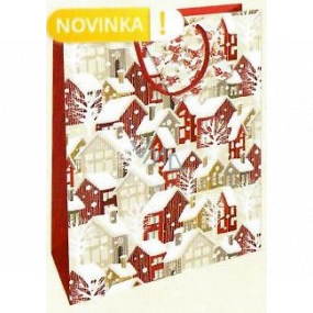 Nekupto Gift paper bag 32.5 x 26 x 13 cm Christmas with houses WBL 1950 30