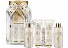 Grace Cole Warm Vanilla & Sweet Almond body cream 50 ml + hand and nail cream 50 ml + bath foam 100 ml + washing gel 100 ml + washing sponge + glass container, cosmetic set for women