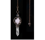 Rose quartz pendulum + clear quartz + bronze, natural stone pendant 7,7 cm, chain approx. 26,5 cm