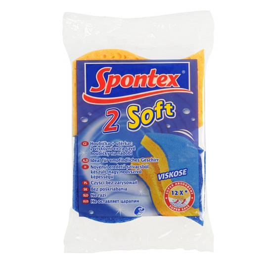 Spontex 2 Soft sponge for viscous dishes with a blue cleaning layer of 2 pieces