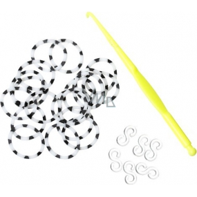 Loom Bands gumičky na pletení náramků Bílé s černými proužky 200 kusů