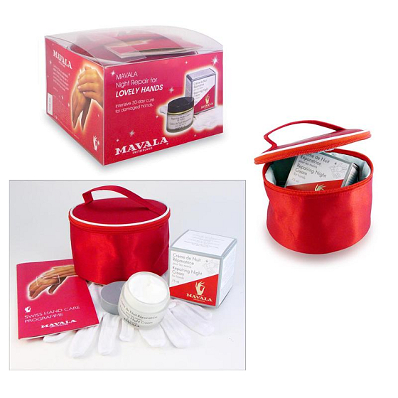 Mavala Lovely Repairing Night Cream night hand cream 75 ml + gloves + case, cosmetic set