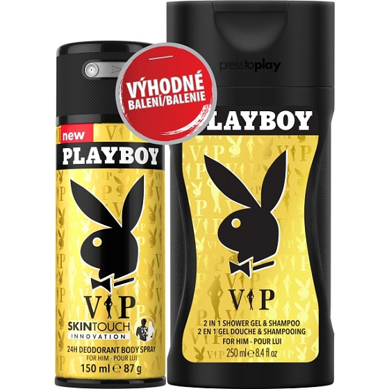 Playboy Vip Skin Touch for Him deodorant spray for men 150 ml + 2in1 shower gel and shampoo 250 ml, duopack