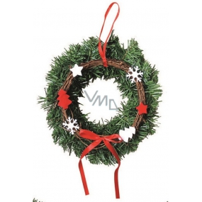 Wreath with red and white decor for hanging 25 cm