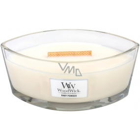 WoodWick Baby Powder - Baby powder scented candle with wooden wide wick and lid glass boat 453 g