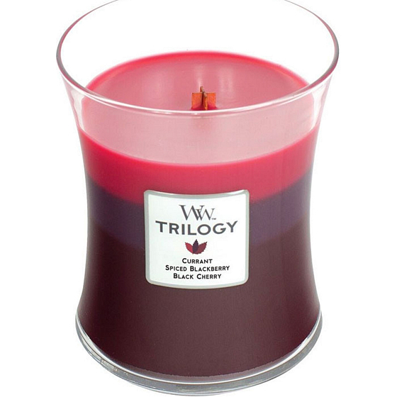 WoodWick Trilogy Sun Ripened Berries - Summer berry scented candle with wooden wick and glass lid medium 275 g