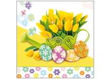 Aha Papírové ubrousky 3 vrstvé 33 x 33 cm 20 kusů Velikonoční žluté tulipány v zelené konvičce