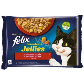 Felix Sensations Jellies Multipack beef and chicken in flavoured jelly, complete food for adult cats 4 x 85 g