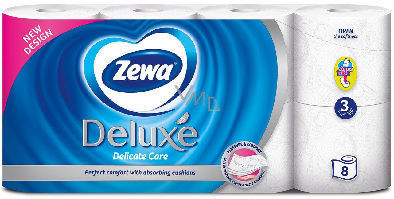 Zewa Deluxe Aqua Tube Delicate Care Toilet Paper 150 shreds 3 ply 8