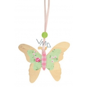 Butterfly made of wood floral decor green-pink 7 cm