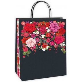 Ditipo Gift paper bag EKO 18 x 8 x 24 cm black, red flowers