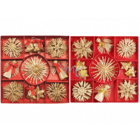 Straw ornaments in box approx. 7 cm 23 pieces mix of colours