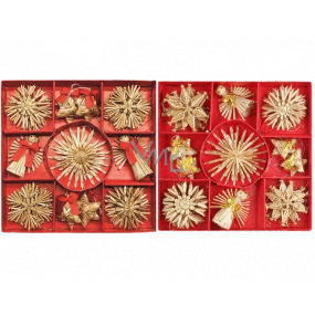 Straw ornaments in box approx. 7 cm 23 pieces mix of colours