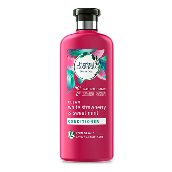 Herbal Essences Clean Strawberry & Sweet Mint Conditioner with strawberries and mint, for shiny and hydrated hair, without parabens 360 ml