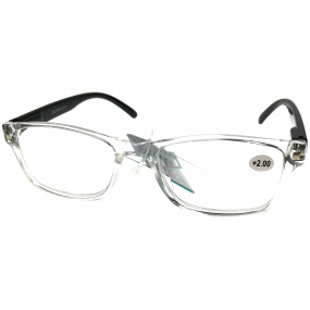 Berkeley Reading glasses +2.0 plastic transparent, black sides 1 piece MC2166