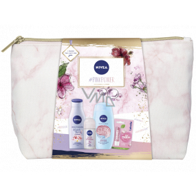 Nivea Pink Power body lotion 200 ml + shower gel 250 ml + antiperspirant deodorant roll-on 50 ml + Labello lip balm 4.8 g + case, cosmetic set for women