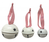 Jingle bells white with ribbon mix sizes (3, 4, 5 cm) 8 pieces in an organza bag