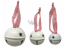 Jingle bells white with ribbon mix sizes (3, 4, 5 cm) 8 pieces in an organza bag