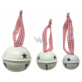 Jingle bells white with ribbon mix sizes (3, 4, 5 cm) 8 pieces in an organza bag