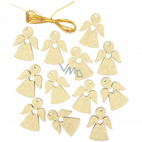 Angel wooden hanging gold 3 cm 12 pieces