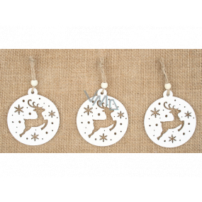 Deer wooden hanging white 6 cm 3 pieces