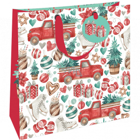 Nekupto Gift paper bag luxury 33 x 33 cm Christmas car with tree WLIL 1978