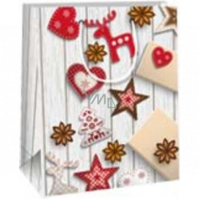 Ditipo Gift paper bag 18 x 10 x 22.7 cm Christmas white - sewn decorations reindeer, heart, tree