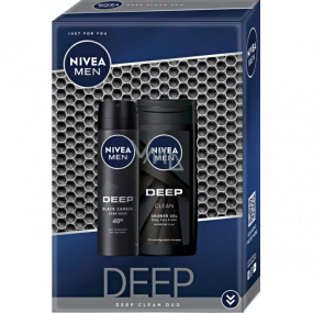 Nivea Men Deep Clean shower gel 250 ml + Deep Black Carbon antiperspirant spray 150 ml, cosmetic set for men