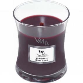 WoodWick Velvet Tobacco scented candle with wooden wick and lid glass small 85 g