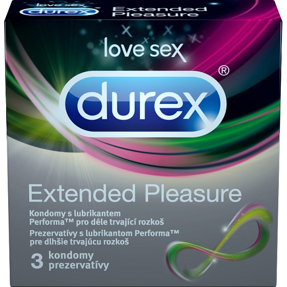 Durex Extended Pleasure Condom For Long Lasting Pleasure Nominal Width: 56mm 3pcs