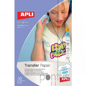 Apli Transfer Paper iron-on paper for inkjet printers, for white T-shirts 1 pack of 10 sheets