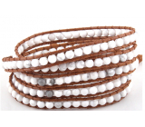 Magnesite / Howlite white bracelet natural stone wrap 5 strands hand knitted bead 4 mm / approx. 90 cm + 10 cm, cleansing stone