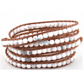 Magnesite / Howlite white bracelet natural stone wrap 5 strands hand knitted bead 4 mm / approx. 90 cm + 10 cm, cleansing stone