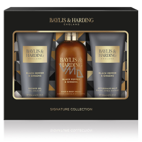 Baylis & Harding Black pepper and ginseng hair wash and shampoo 300 ml + after shave balm 200 ml + shower gel 200 ml, cosmetic set for men