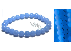 Jade Luminois Light Phosphorescent, blue glow in the dark, bracelet elastic natural stone, bead 8 mm / 16 - 17 cm