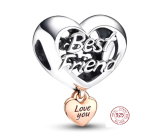 Sterling silver 925 Heart and inscription I love you best friend - Love you Best friend, friendship bracelet bead